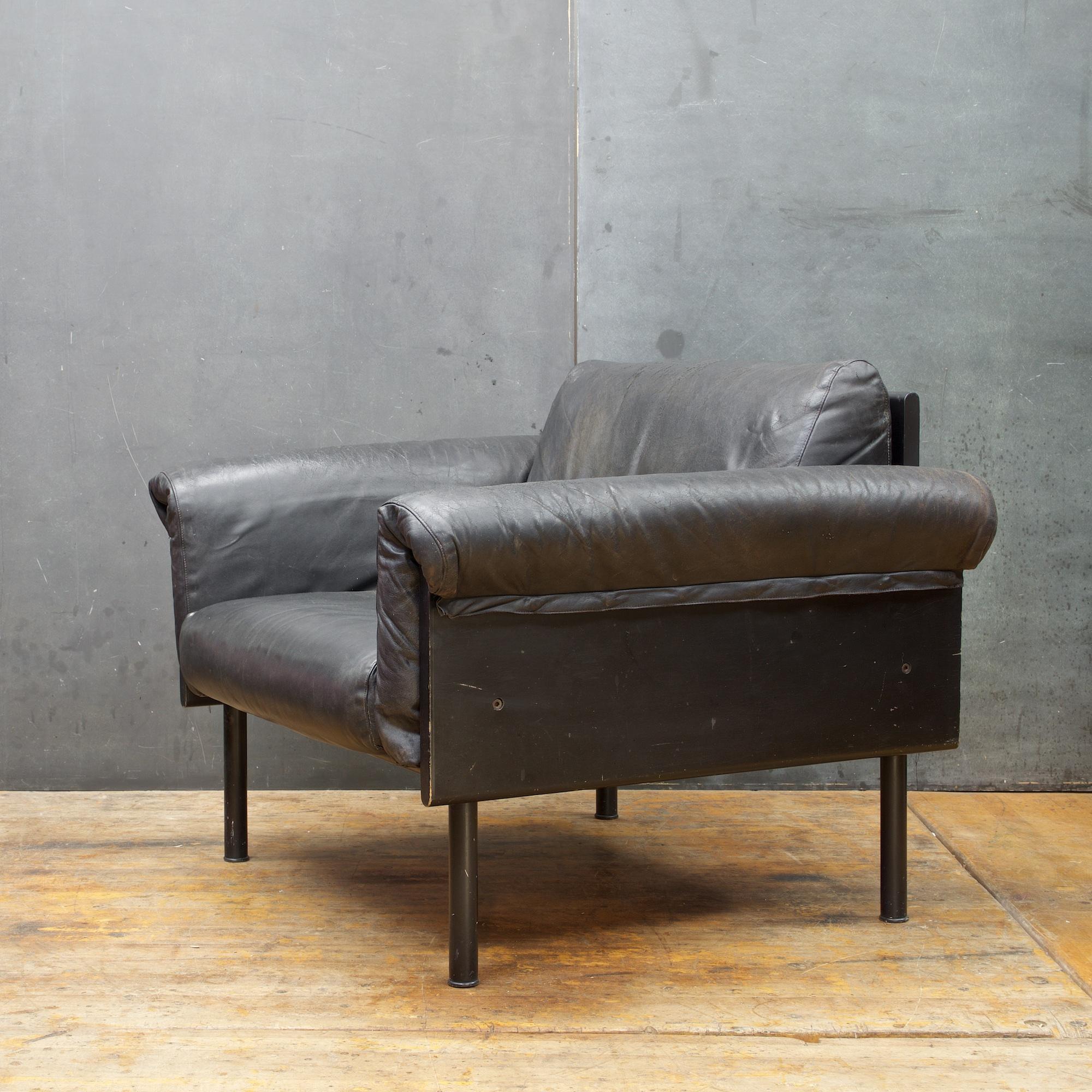 Enameled Ateljee Black Leather Lounge Chair Yrjo Kukkapuro Vintage Midcentury Mad Men DC