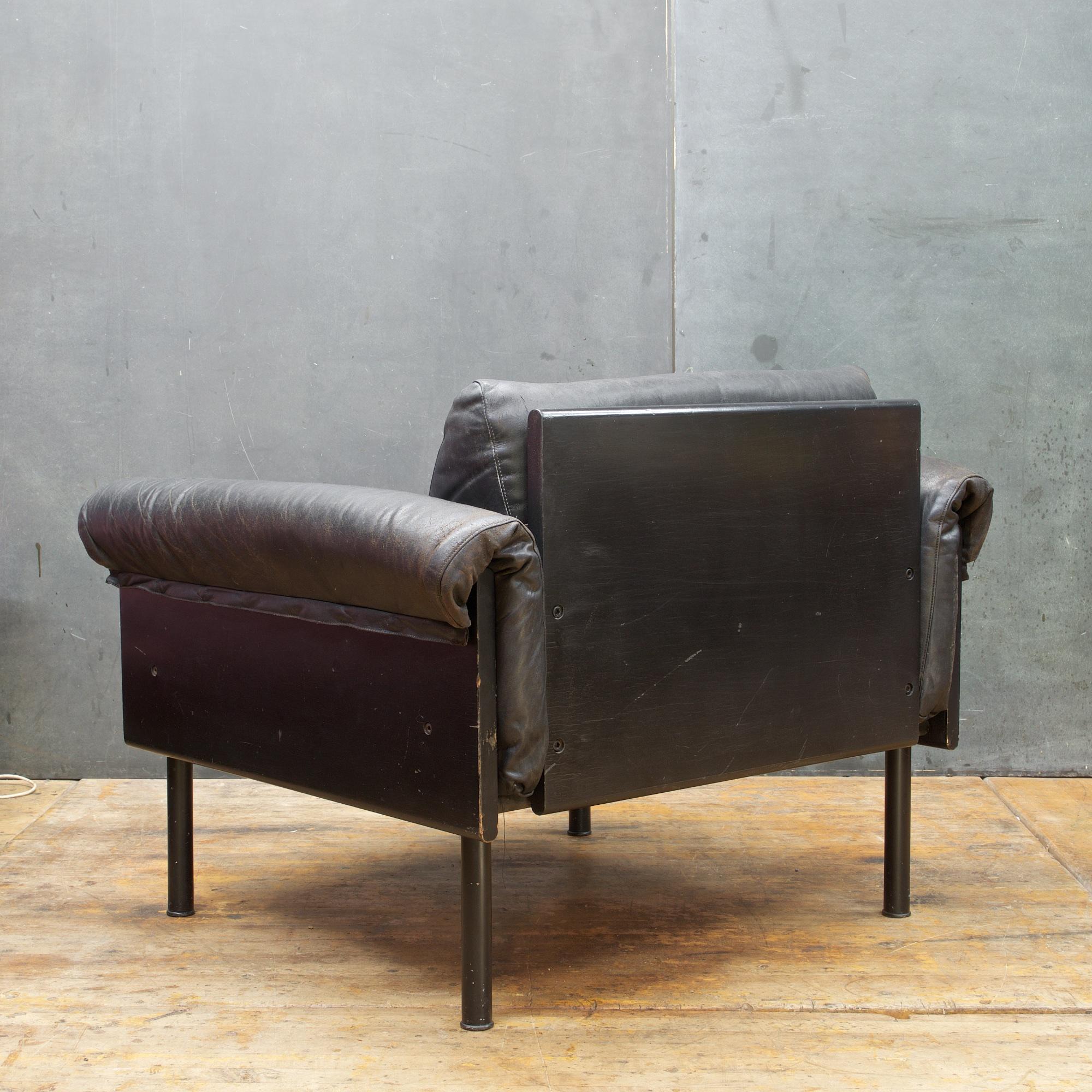 Mid-20th Century Ateljee Black Leather Lounge Chair Yrjo Kukkapuro Vintage Midcentury Mad Men DC