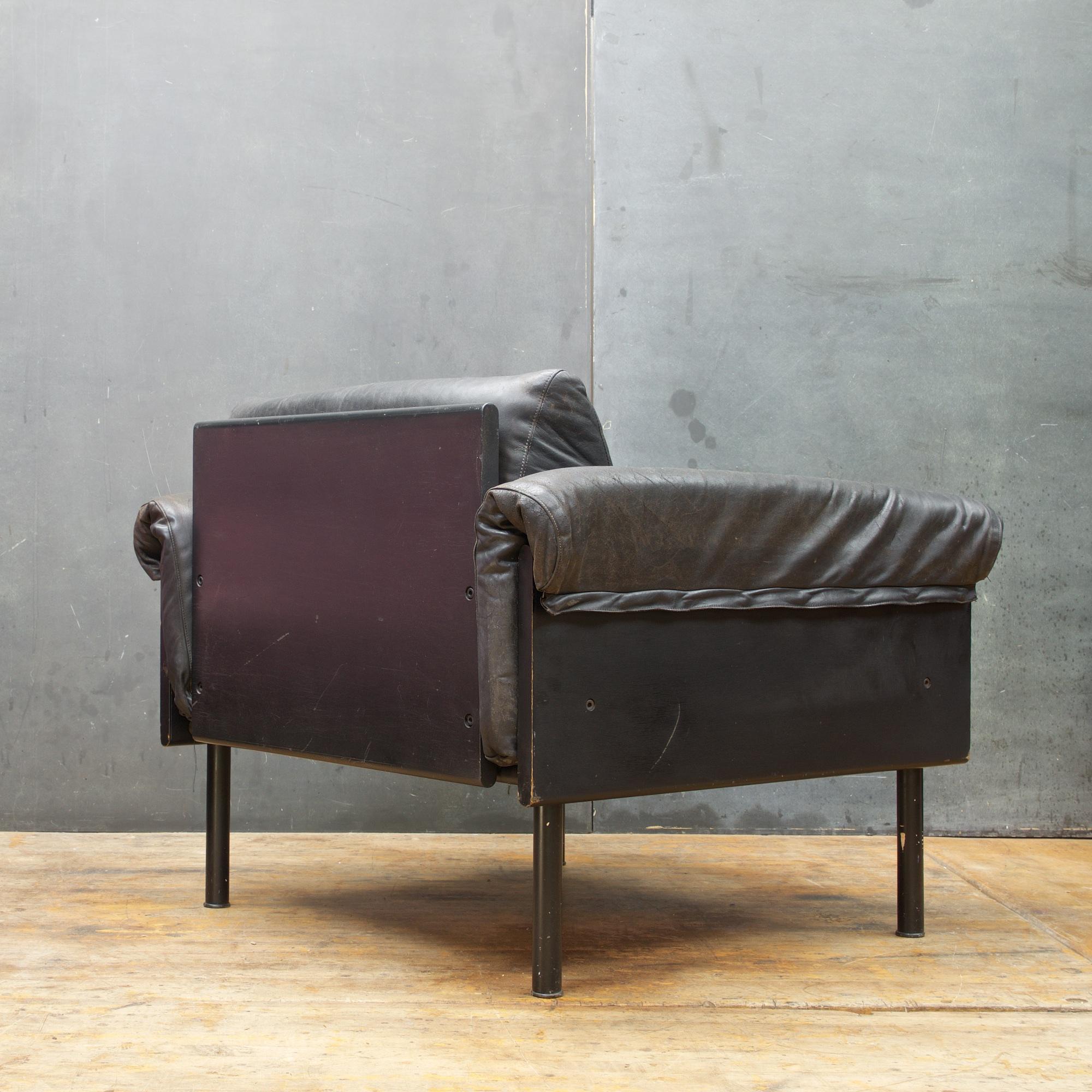 Ateljee Black Leather Lounge Chair Yrjo Kukkapuro Vintage Midcentury Mad Men DC 1