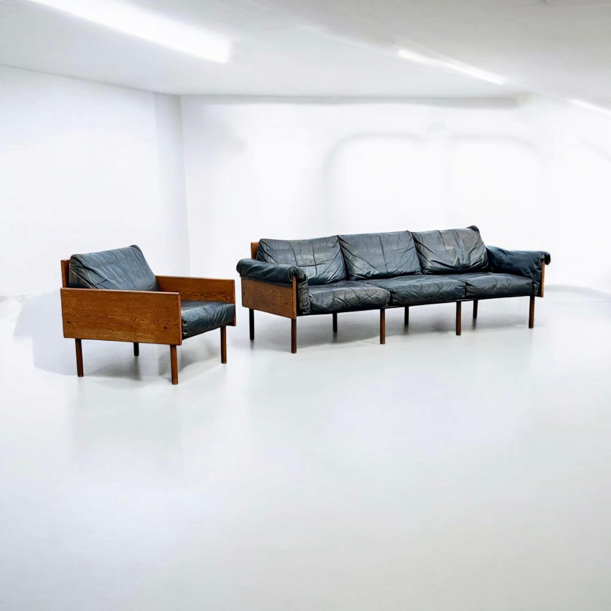 'Ateljee' Leather And Ash Sofa And Armchair By Yrjö Kukkapuro For Haimi Finland For Sale 3