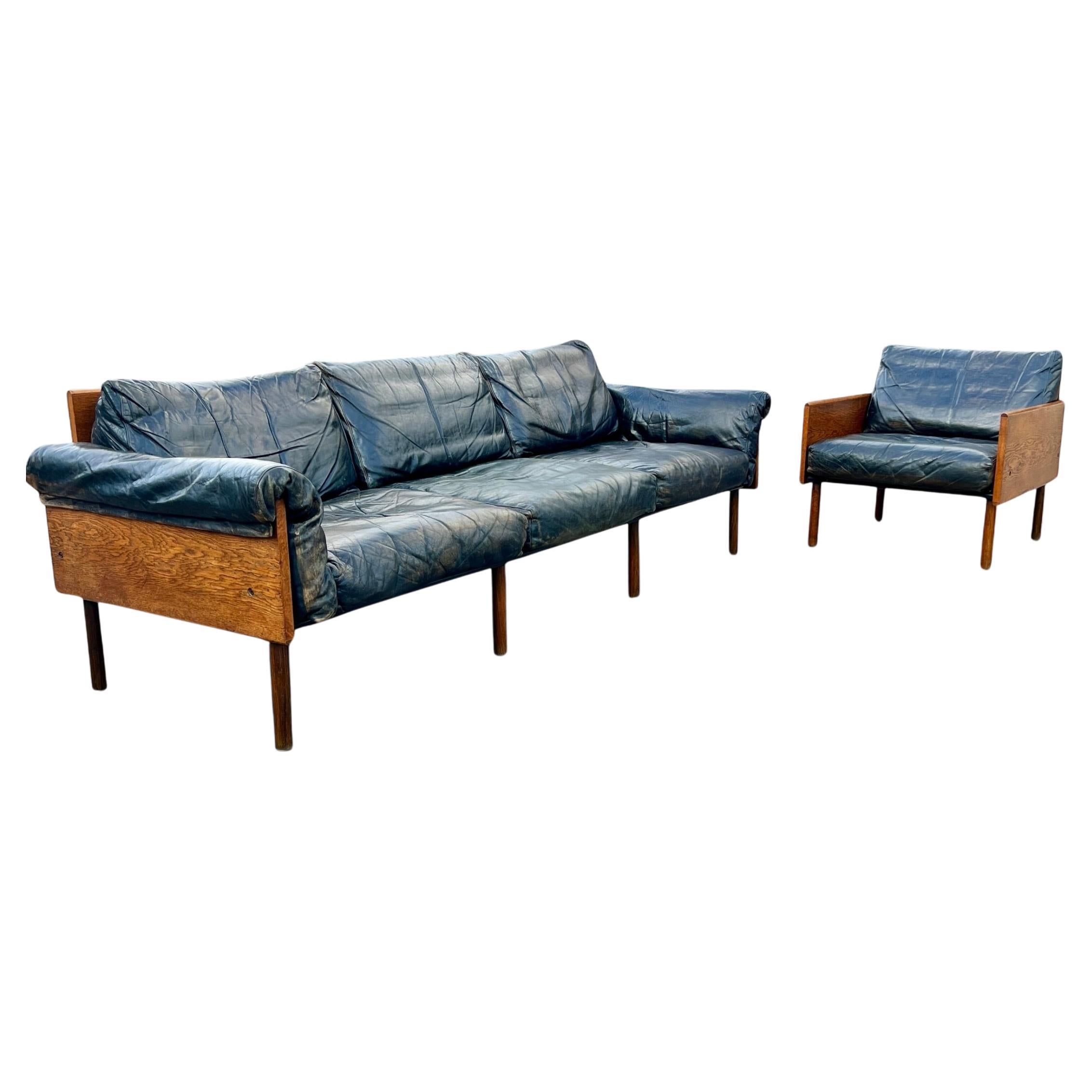 'Ateljee' Leather And Ash Sofa And Armchair By Yrjö Kukkapuro For Haimi Finland For Sale