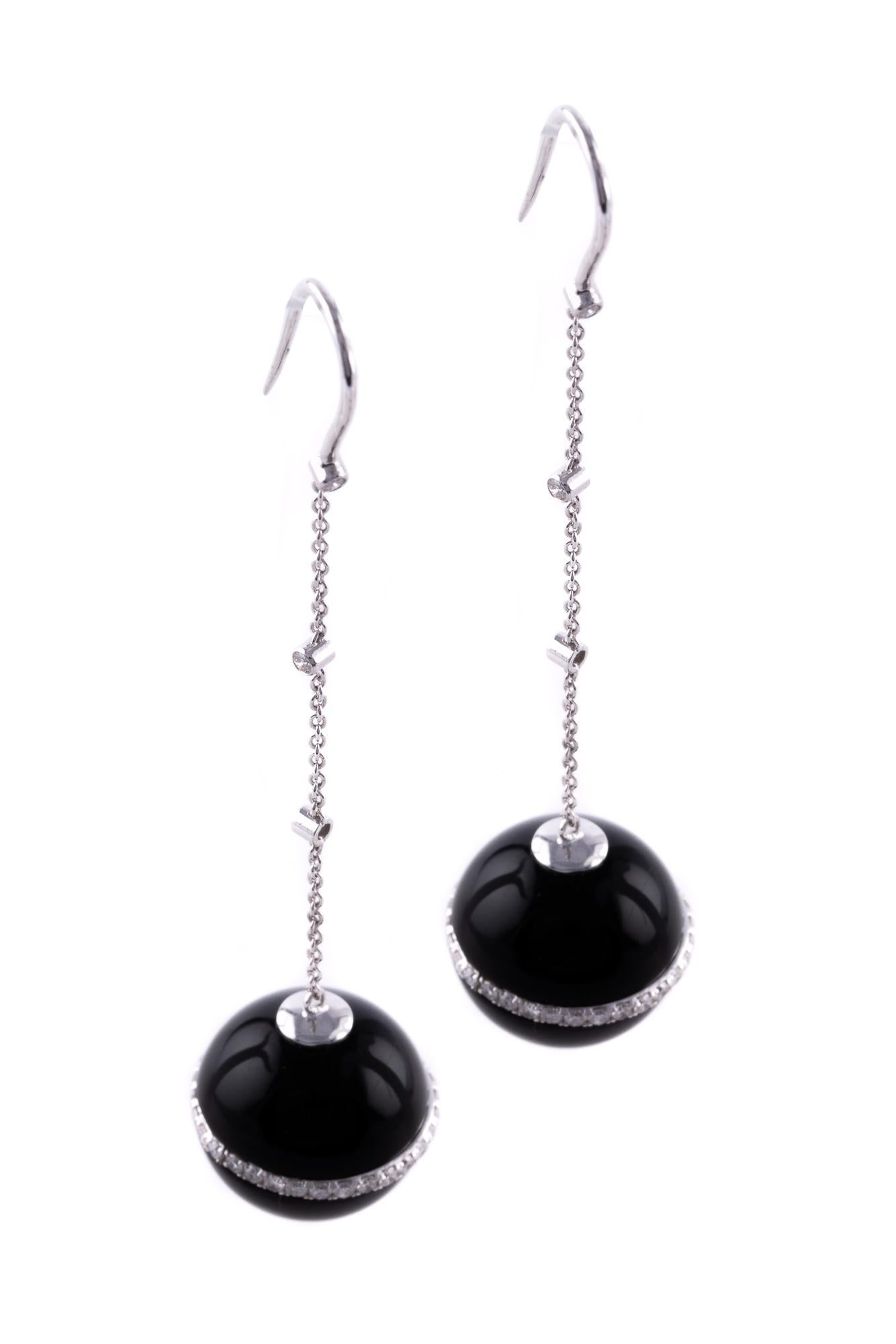 Contemporary 18 Karat White Gold Black Onyx and Diamond Earrings For Sale
