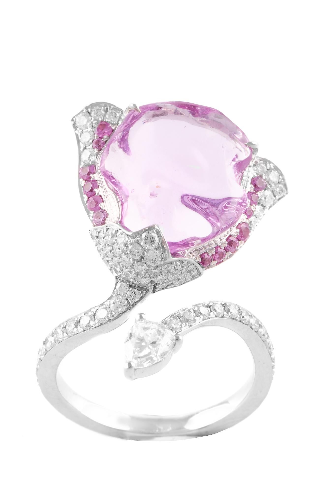Contemporary 18 Karat White Gold Pink Sapphire and Diamond Ring For Sale