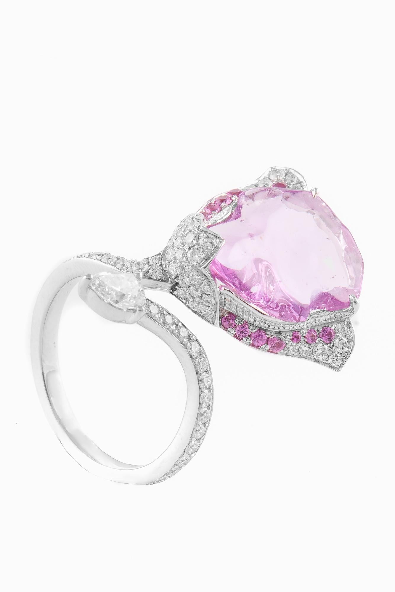 Round Cut 18 Karat White Gold Pink Sapphire and Diamond Ring For Sale