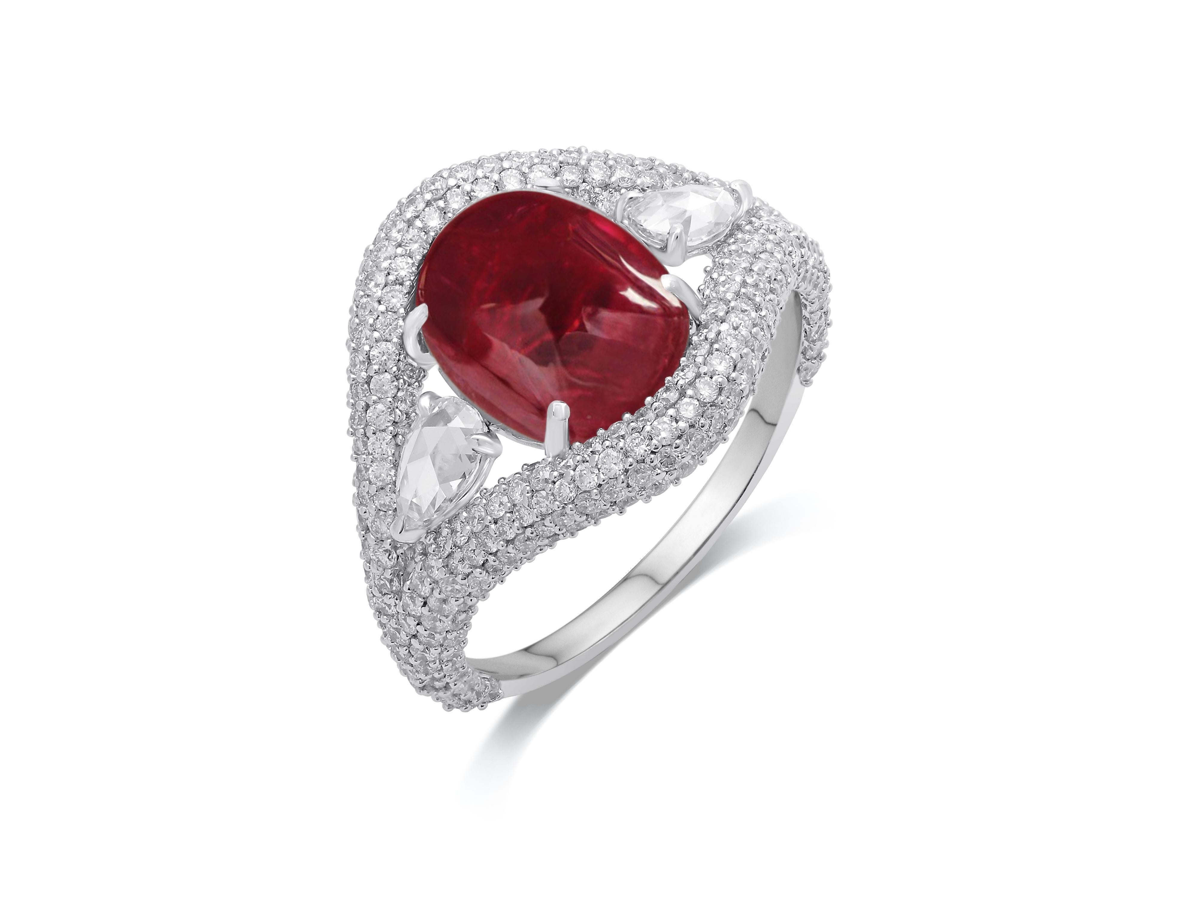 Contemporary 18 Karat White Gold Rubellite and Diamond Ring For Sale