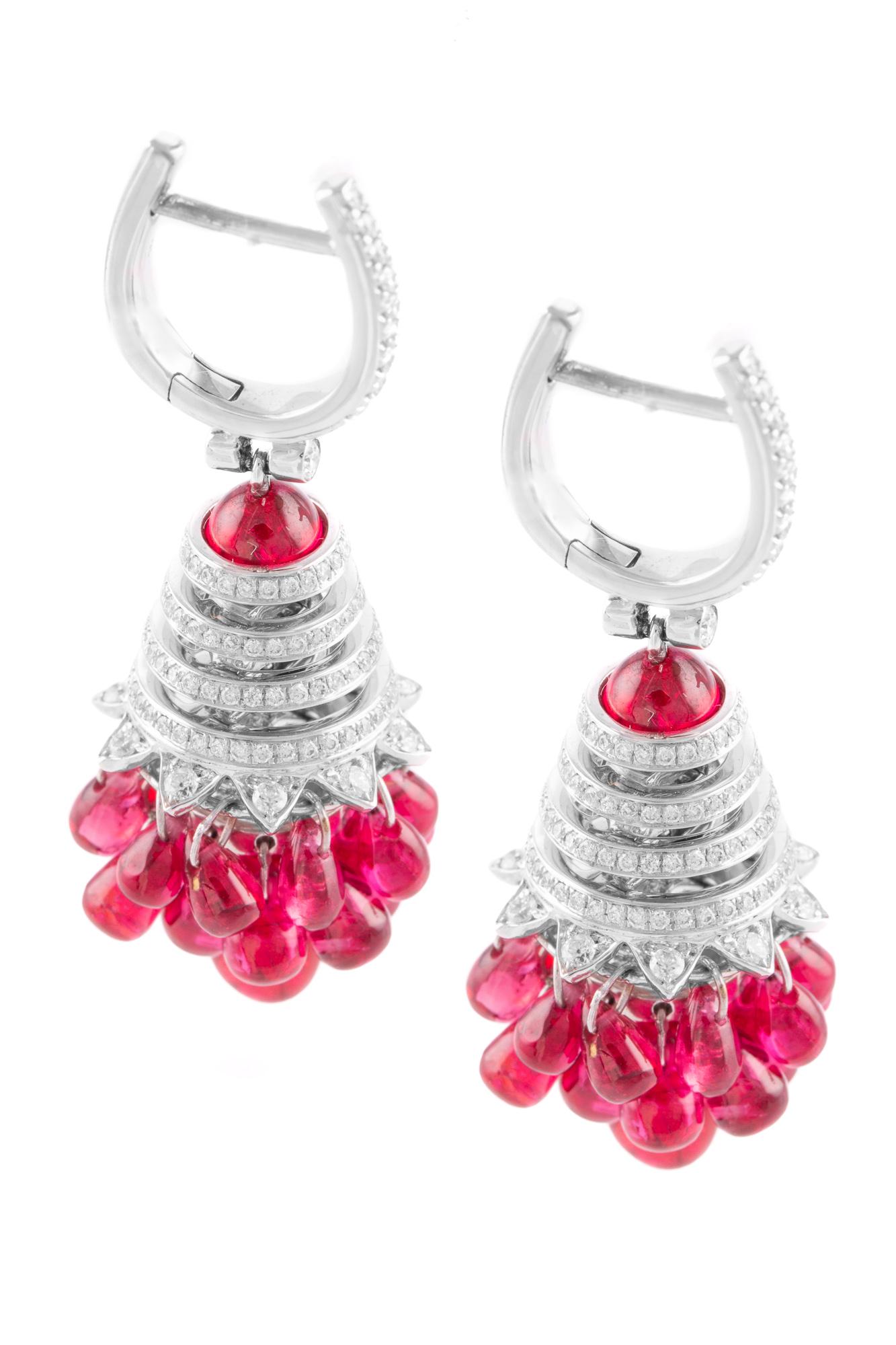 Contemporary 18 Karat White Gold Spinel and Diamond Earrings For Sale