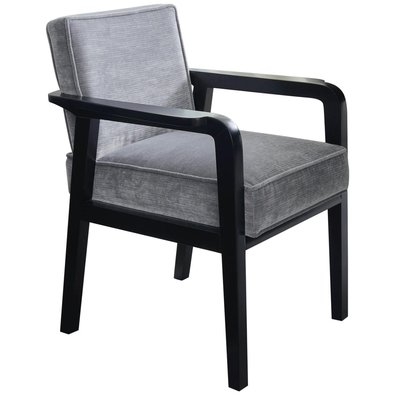 Atena Carver Chair in Beech Black Ebony Finish and Ribbed Velvet For Sale