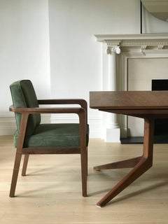 Atena Carver Chair in Black American Walnut Upholstered with Novasuede