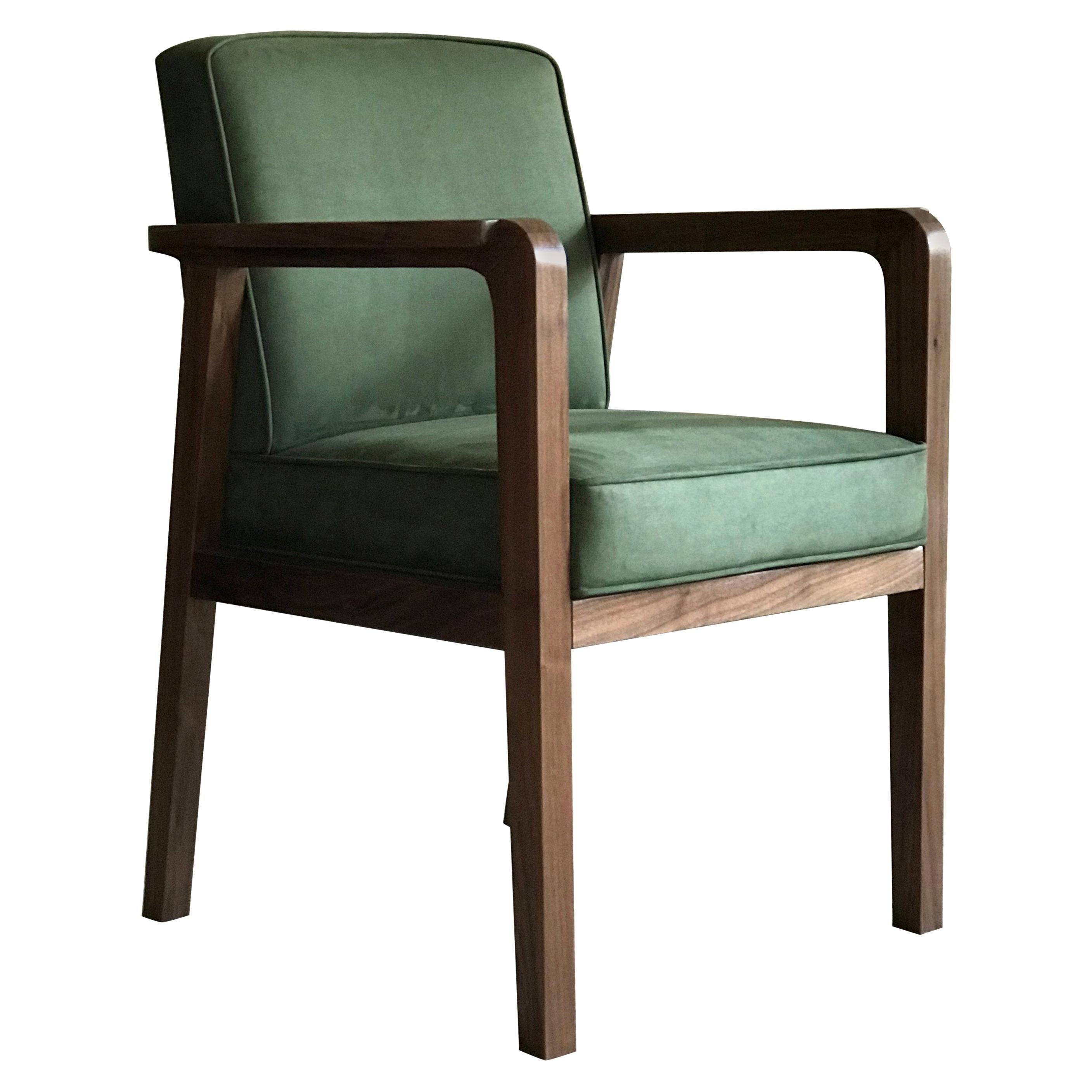 Atena Carver Chair in Black American Walnut Upholstered with Novasuede For Sale