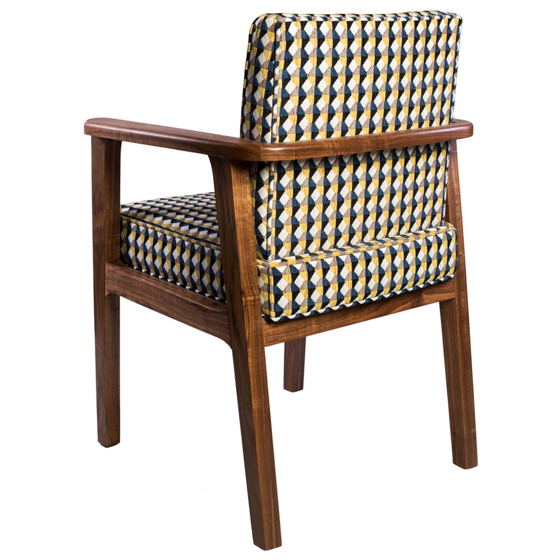Atena Carver Chair in Walnut Upholstered with Rio Fabric For Sale