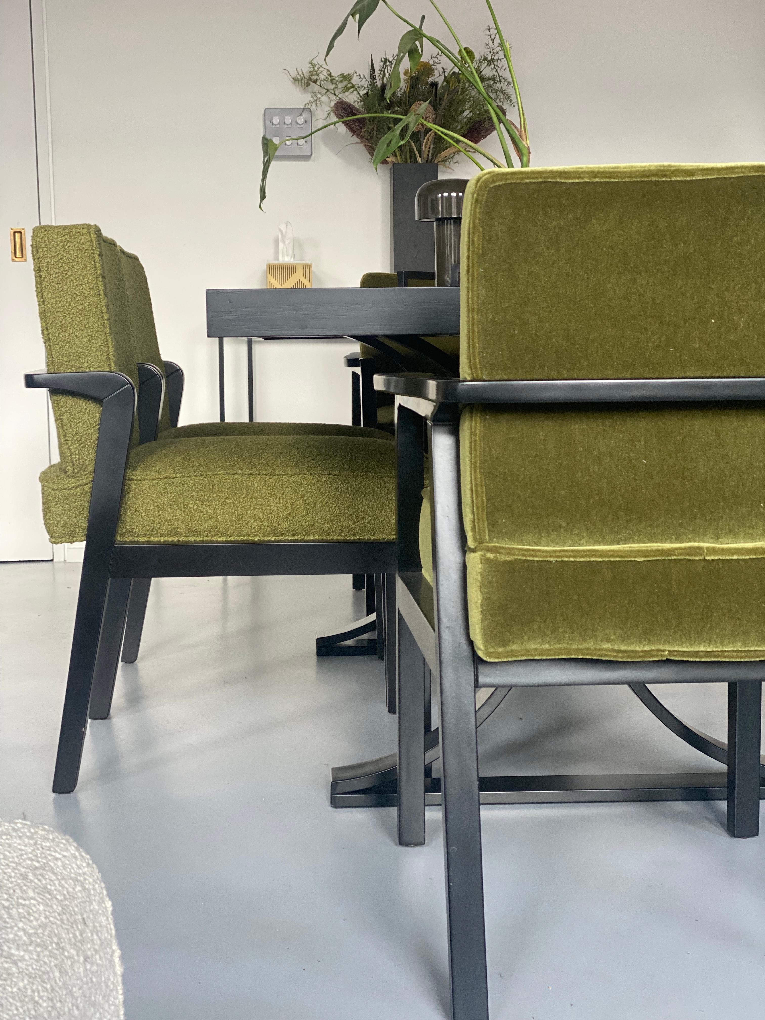 Custom Made Atena Dining Chair in Black Ebony & Green Bouclé Upholstery For Sale 8