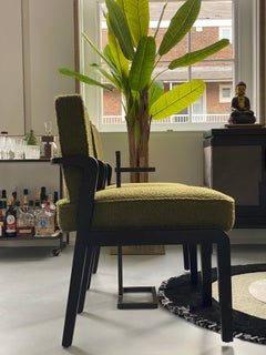 Custom Made Atena Dining Chair in Black Ebony & Green Bouclé Upholstery