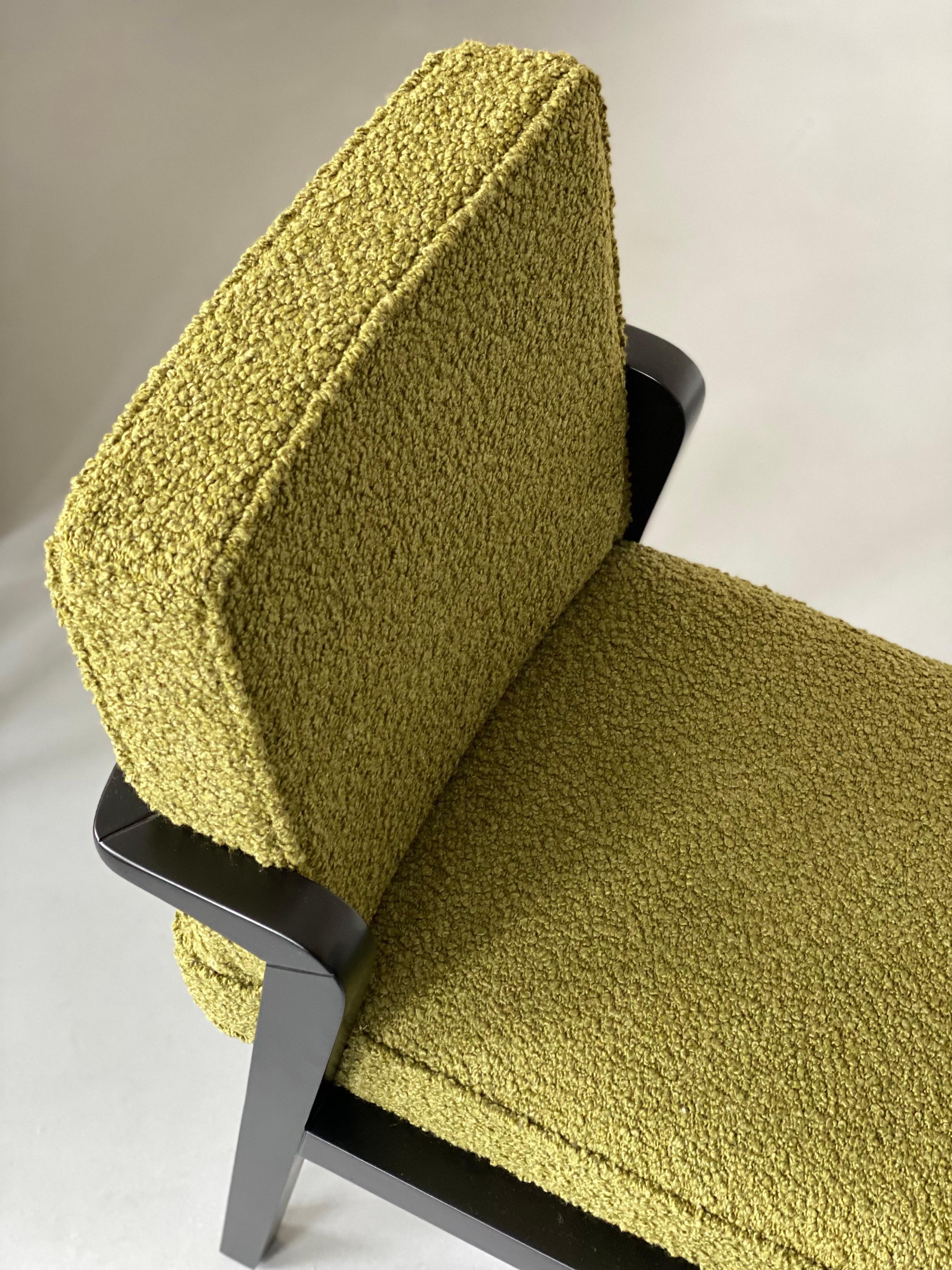 British Custom Made Atena Dining Chair in Black Ebony & Green Bouclé Upholstery For Sale