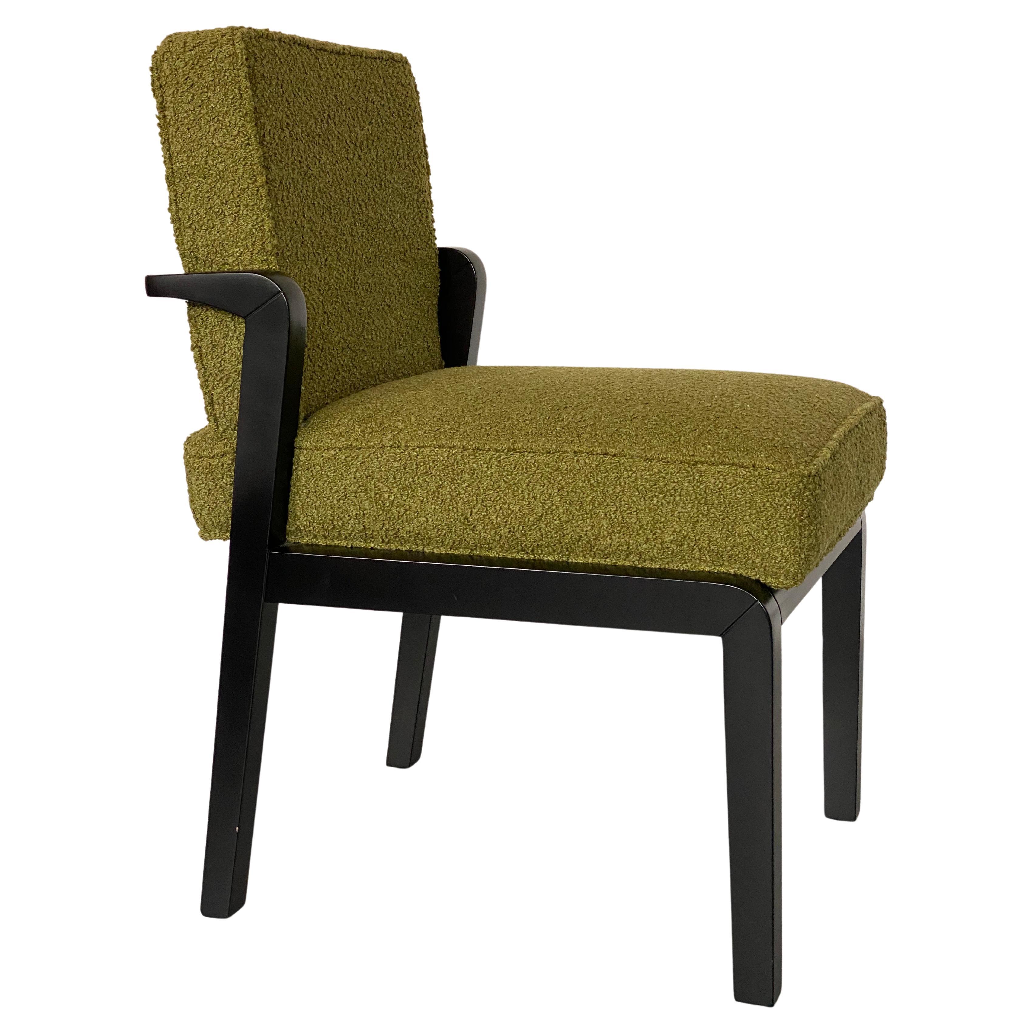 Custom Made Atena Dining Chair in Black Ebony & Green Bouclé Upholstery For Sale