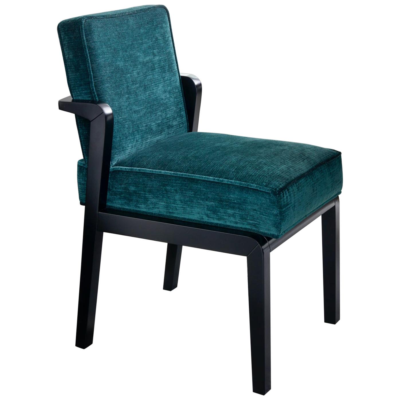 Atena Dining Chair in Beech Black Ebony Finish & Ribbed Velvet For Sale