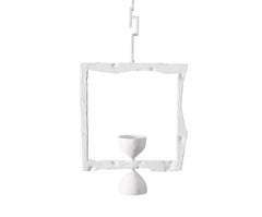 Ater", skulpturale Pendelleuchte aus weißem Gips - individuell gestaltbar