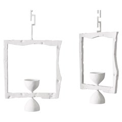 Ater', lampe suspendue sculpturale en plâtre blanc - personnalisable