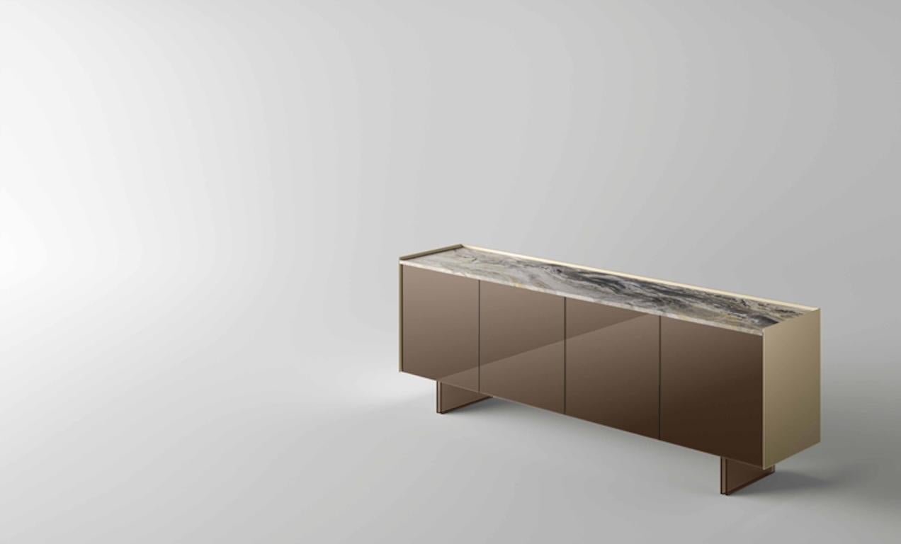 Aterea Sideboard aus Glas und Keramik/Marmor, hergestellt in Italien  (Italienisch) im Angebot