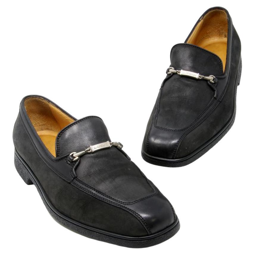 A.Testoni Black Leather Moc Toe Logo Stylized Horsebit Loafer Dress Shoes For Sale