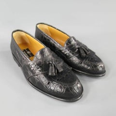 A.TESTONI for Wilkes Bashford 8.5 Black Textured Alligator Leather Loafers Shoes