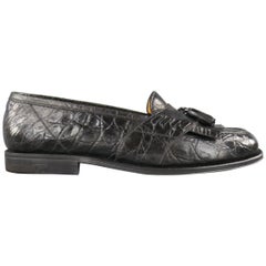 Used A.TESTONI for Wilkes Bashford 8.5 Black Textured Alligator Leather Loafers Shoes