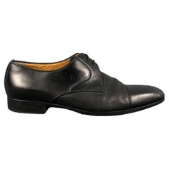 A.TESTONI Size 7.5 Black Leather Cap Toe Lace Up Shoes