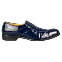 A.TESTONI Size 9 Navy Patent Leather Penny Loafers
