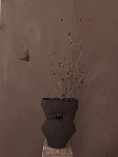 ath 28 by asterisque. Hand-Crafted Organic Black Stoneware Vase, Spain, New