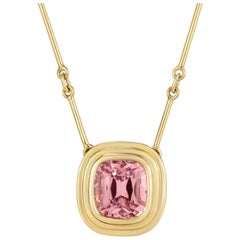 Athena: 1.24ct Cushion Cut Pink Tourmaline Necklace in 18k Yellow Gold
