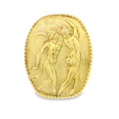 Athena Seidengang 18K Yellow Gold earrings with Greek Mythology Scene in Relief