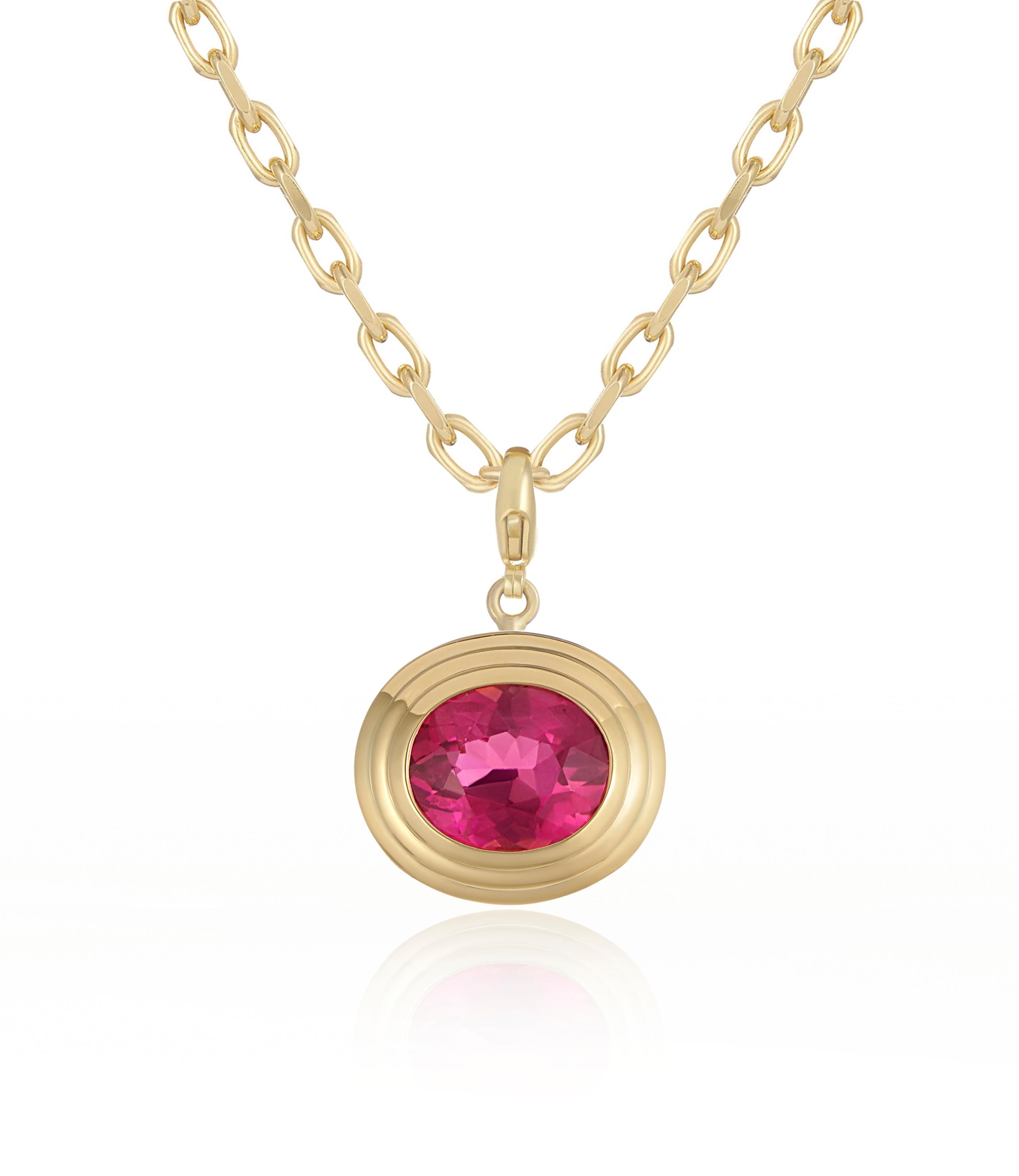 18k Yellow Gold
3.75ct Pink Tourmaline 

From the Athena collection, this bold and beautiful necklace takes its inspiration from the sweeping lines of classical Greek architecture.

It is handcrafted in 18k yellow gold and set with a one-of-a-kind