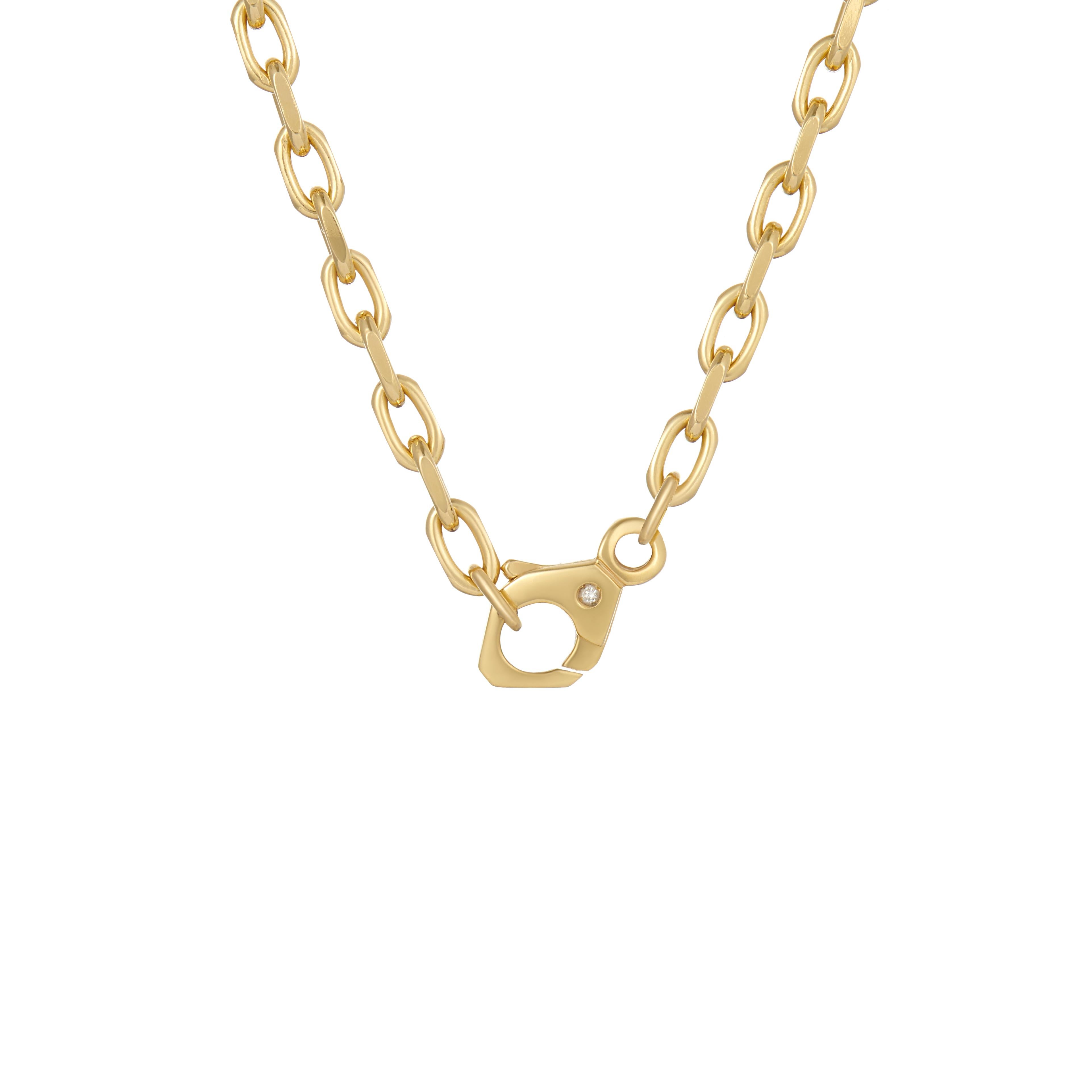 Contemporary Athena: 3.75ct Oval Pink Tourmaline Pendant on Chunky Chain in 18k Yellow Gold For Sale