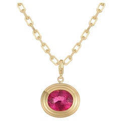 Athena: 3.75ct Oval Pink Tourmaline Pendant on Chunky Chain in 18k Yellow Gold