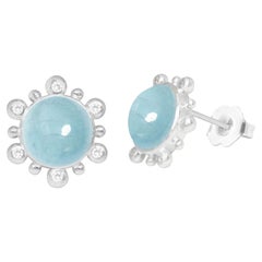 Athena Aquamarine Silver Stud Earrings