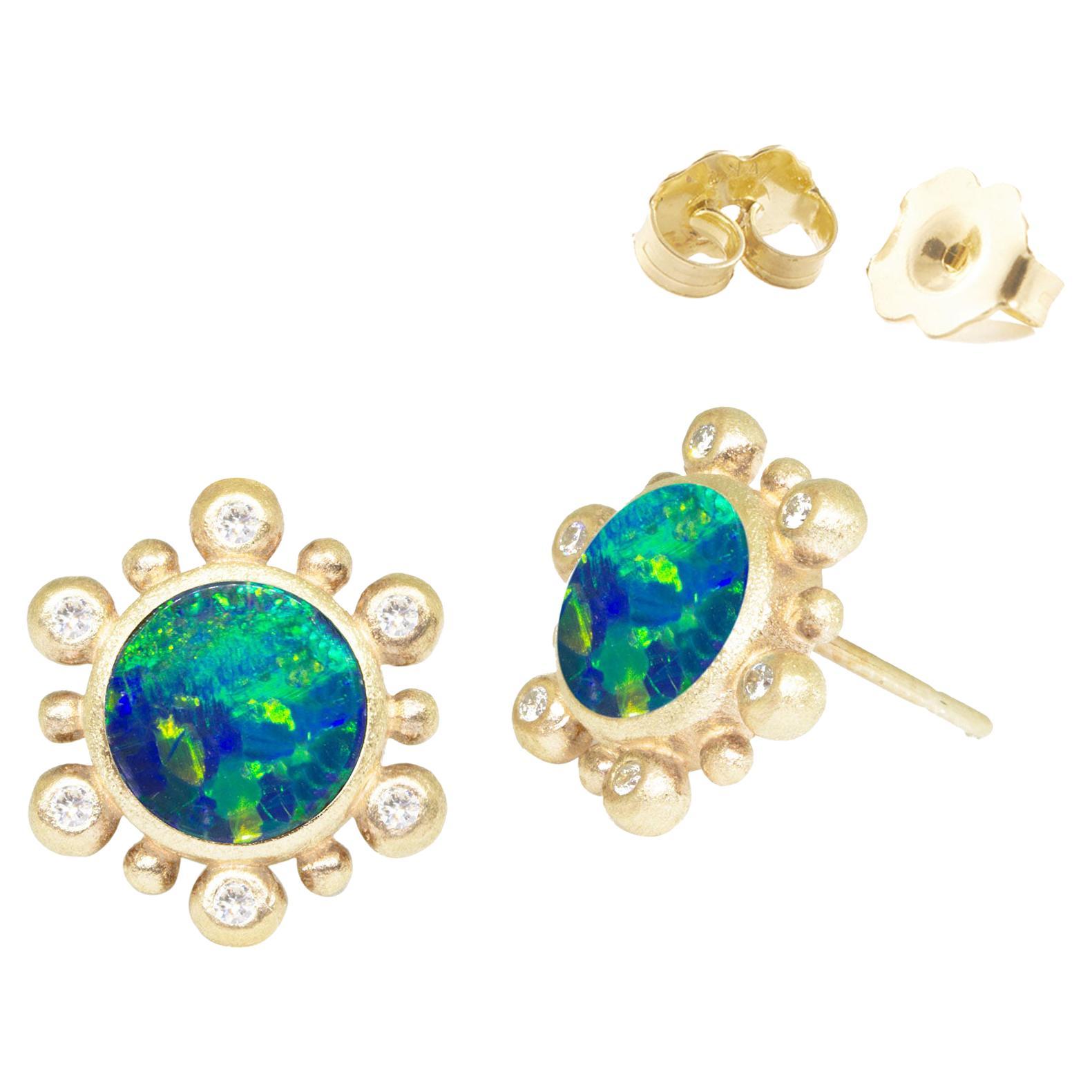 Athena Doublet Opal Gold 18k Stud Earrings For Sale