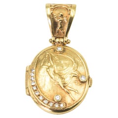 Vintage Athena Figural Gold and Diamond Locket