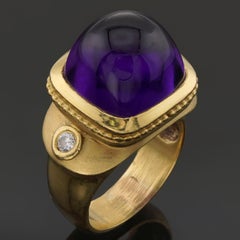 Athena GB Amethyst Diamond Yellow Gold Cocktail Ring