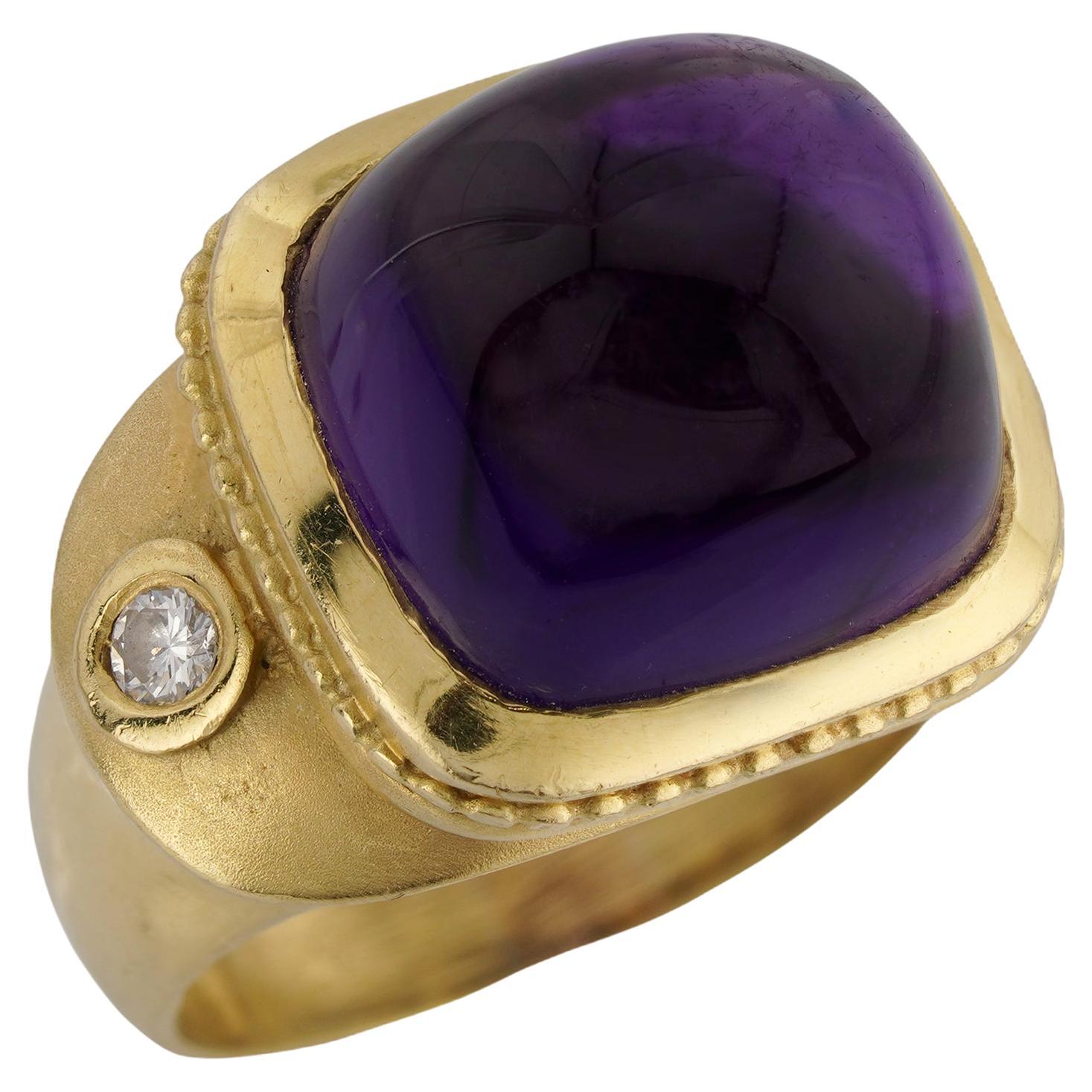 Athena GB Amethyst Diamond Yellow Gold Cocktail Ring