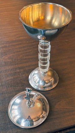 "Athena, Goddess of Artisans", Czech Art Deco Caviar Server, Silvered Brass