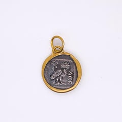 Athena Goddess of War & Wisdom Pendant, Diamond 24k Yellow Gold & Silver Charm