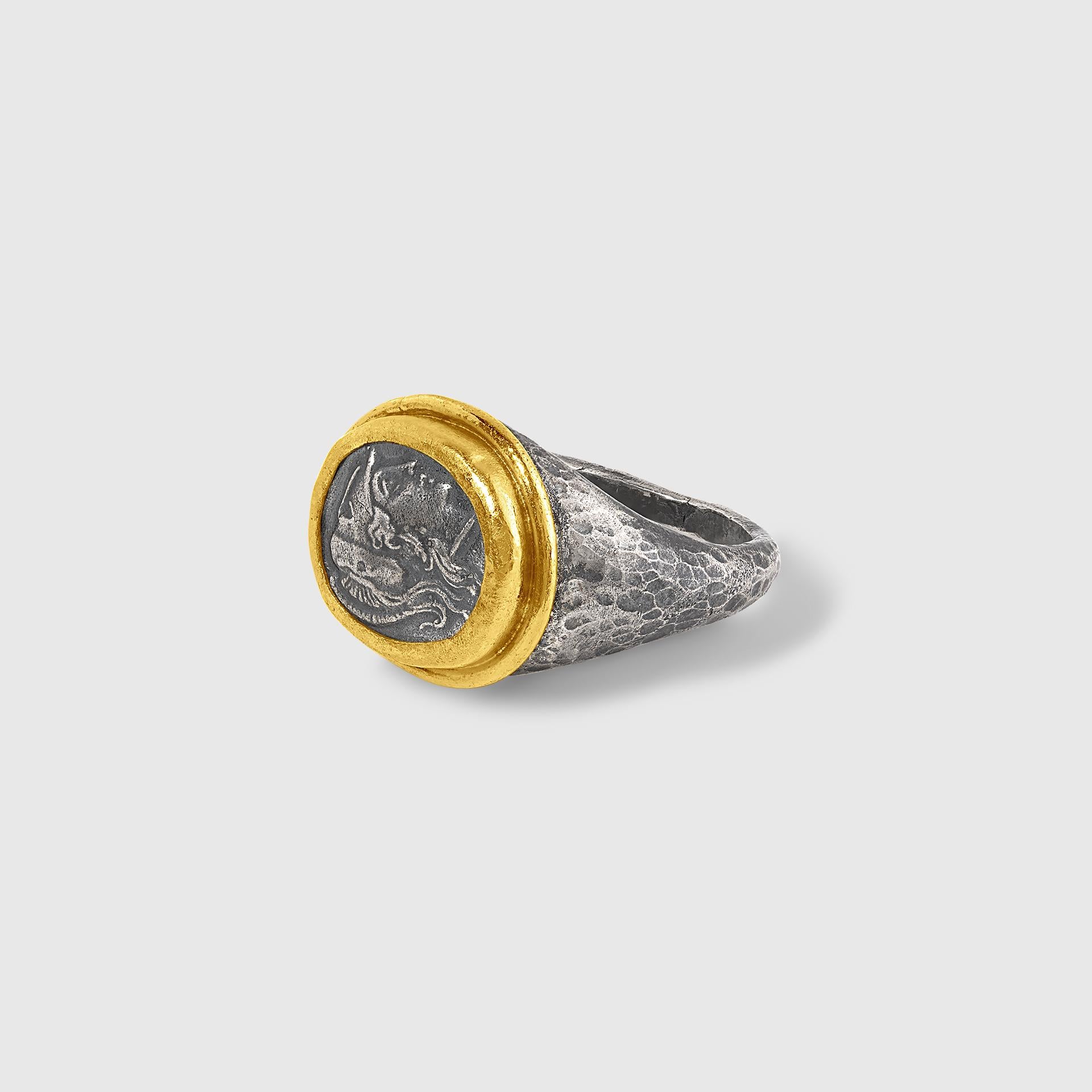 Athena, Göttin der Weisheit und des Krieges, Ring aus 24-karätigem Gold und Silber im Zustand „Neu“ im Angebot in Bozeman, MT