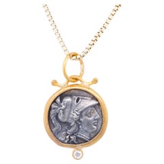 Athena, Goddess of Wisdom and War, Coin Replica Charm Amulet Pendant w/ Diamond