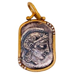 Athena Goddess of Wisdom and War Diamond Pendant in 24k Yellow Gold and Silver