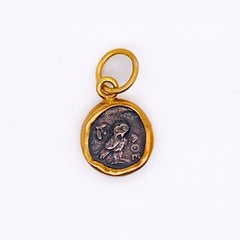 Athena Goddess of Wisdom Coin Pendant Charm in 24k Yellow Gold with Silver