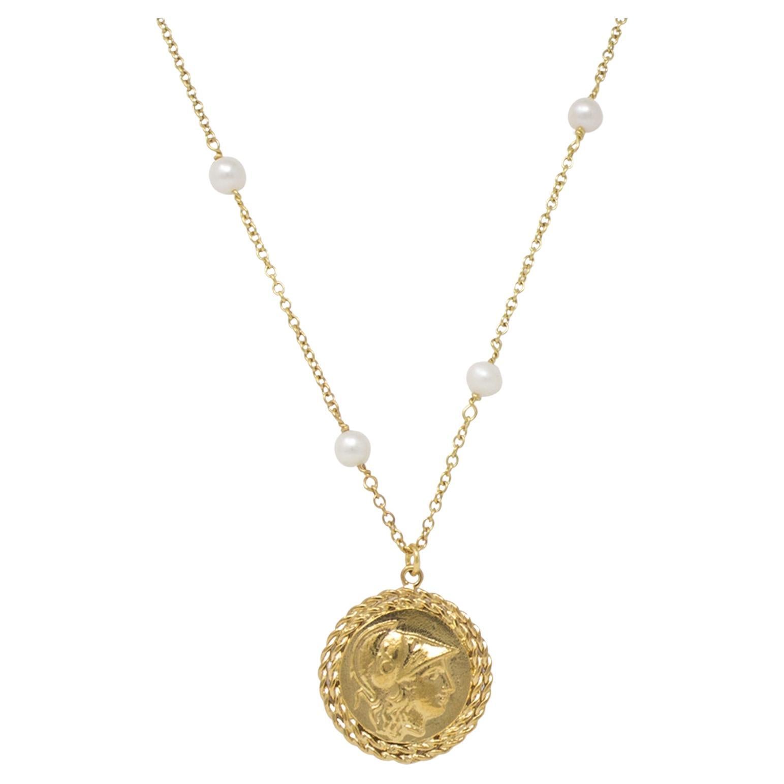 Athena Gold Vermeil Medaillon Halskette im Angebot