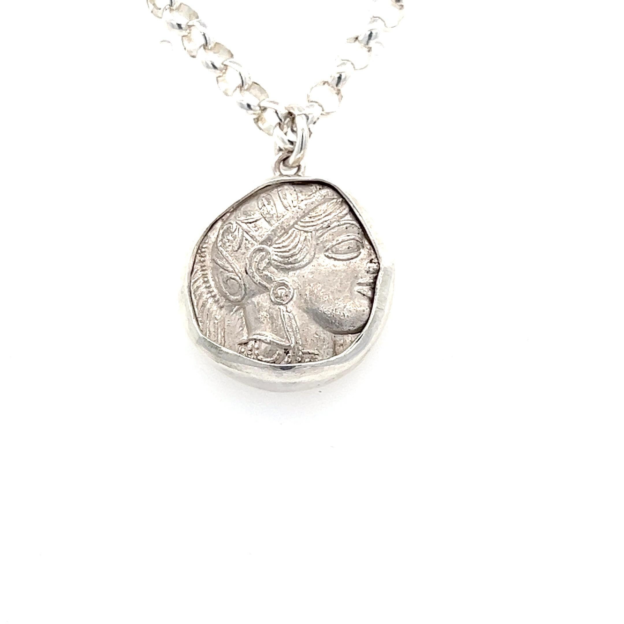 Athena Necklace Coin Pendant Genuine Ancient Greek Athenian Silver Tetradrachm In Excellent Condition In London, GB