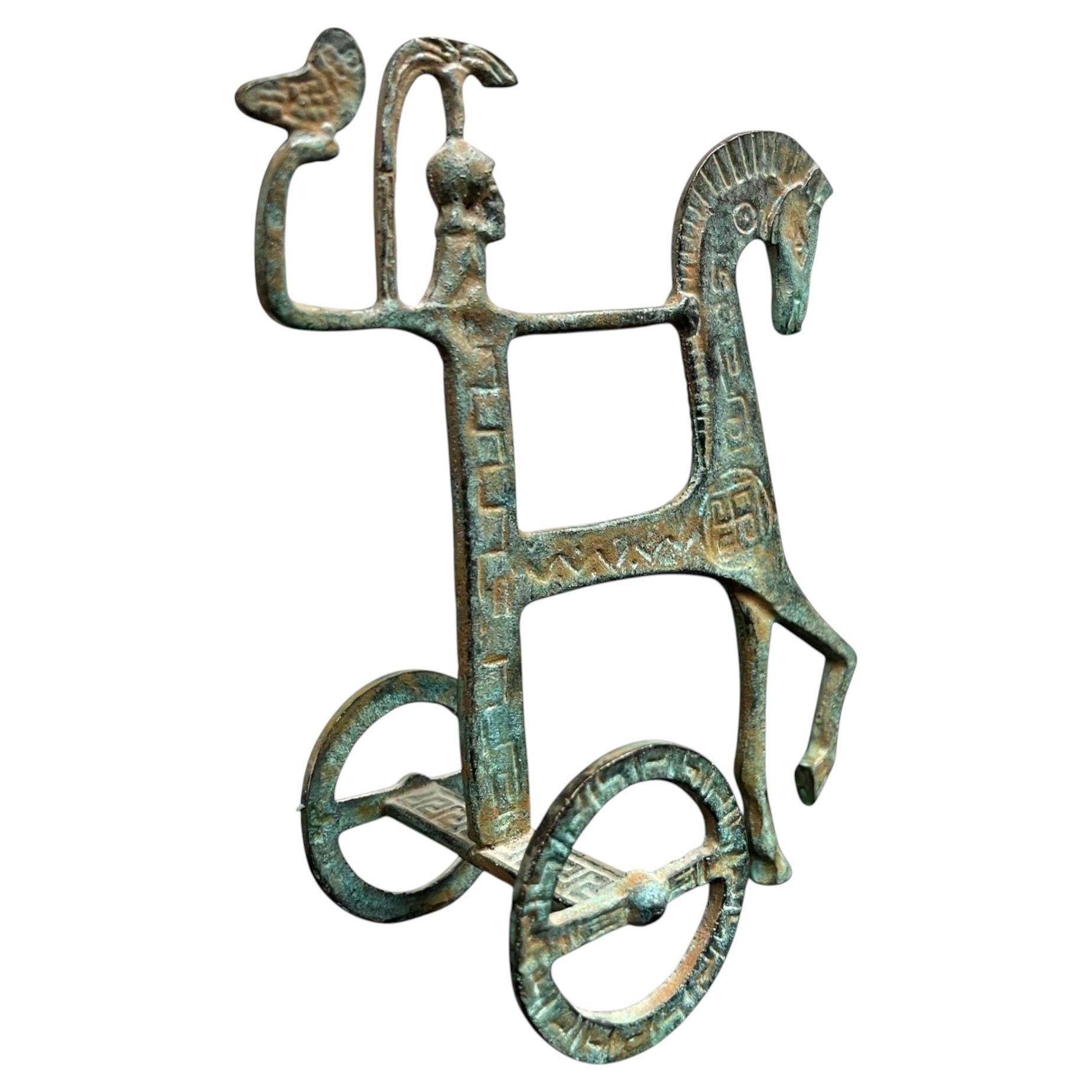 Athéna sur son char Sculpture de cheval de style grec ancien du milieu du siècle dernier