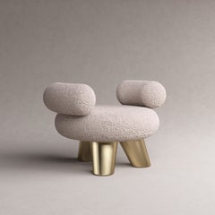 Soft and Textured Cream Lamb Ottoman by Pietro Franceschini with Fuzzy Armrests