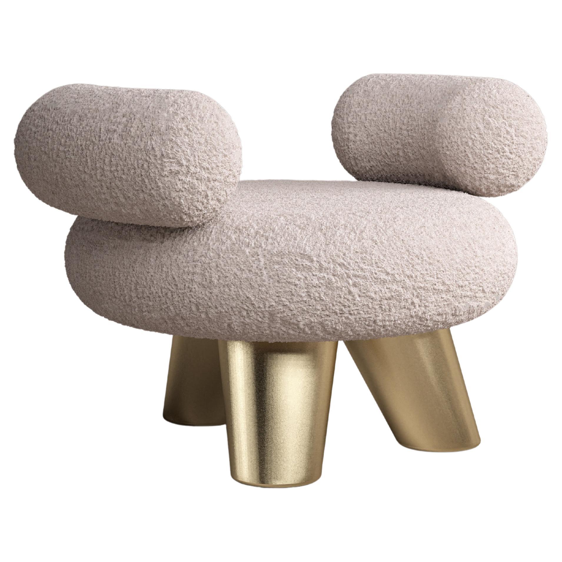 Soft and Textured Cream Lamb Ottoman by Pietro Franceschini with Fuzzy Armrests