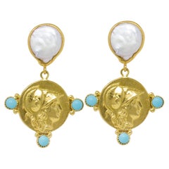 Athena Pearl & Turquoise Drop Earrings